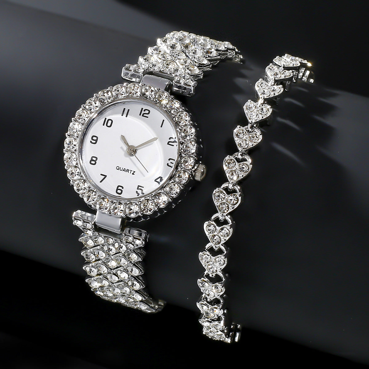 Fashion 2pcs Luxury Women's Quartz Wristwatch with Alloy Bracelet