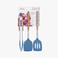 3-Piece Kitchen Tool Set - Acacia Wood & Stainless Steel Handles, Silicone Heads, Non-Stick Safe, Navy
