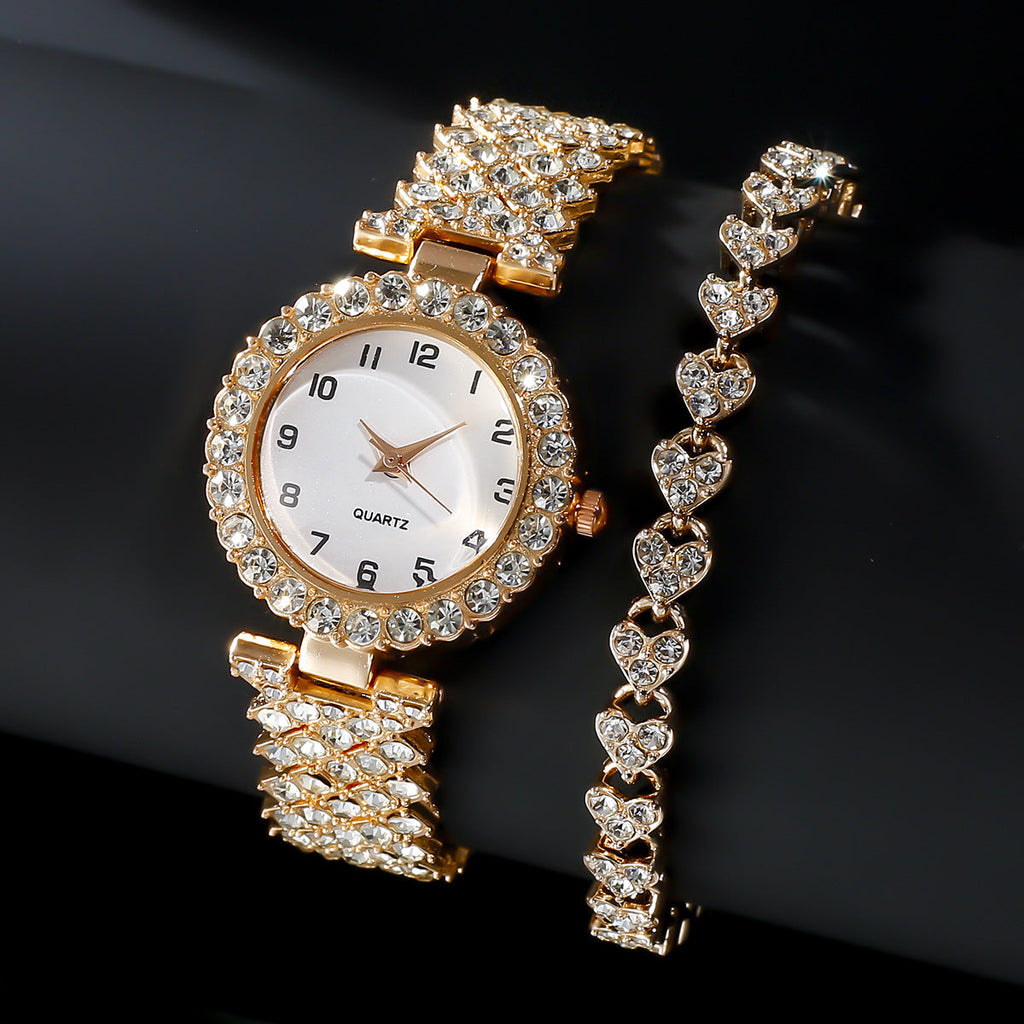Fashion 2pcs Luxury Women's Quartz Wristwatch with Alloy Bracelet